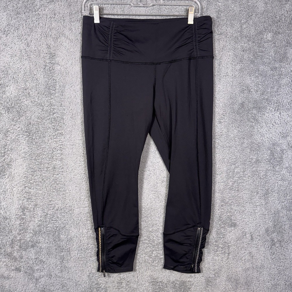 Lululemon Run Inspire Crop II Womens 10 Black Luxtreme Capri Tights Reflective